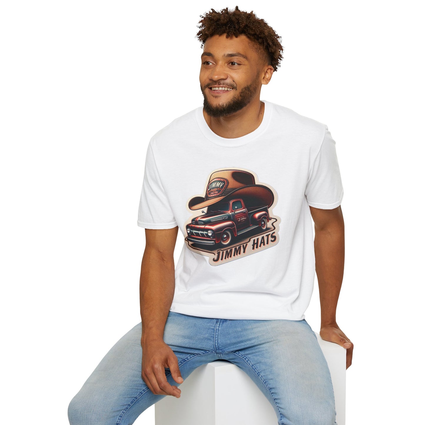 Cowboy Hat on Truck Unisex Softstyle T-Shirt