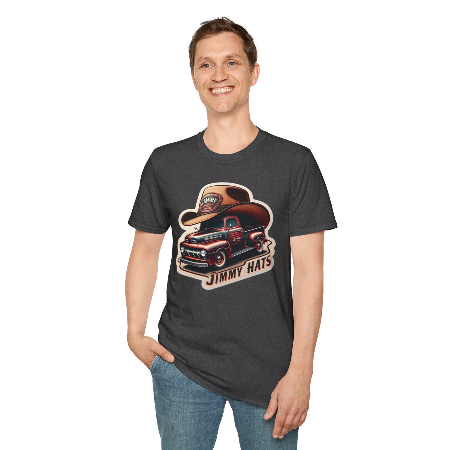 Cowboy Hat on Truck Unisex Softstyle T-Shirt