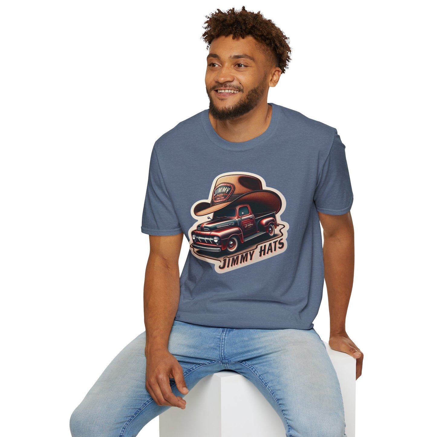 Cowboy Hat on Truck Unisex Softstyle T-Shirt