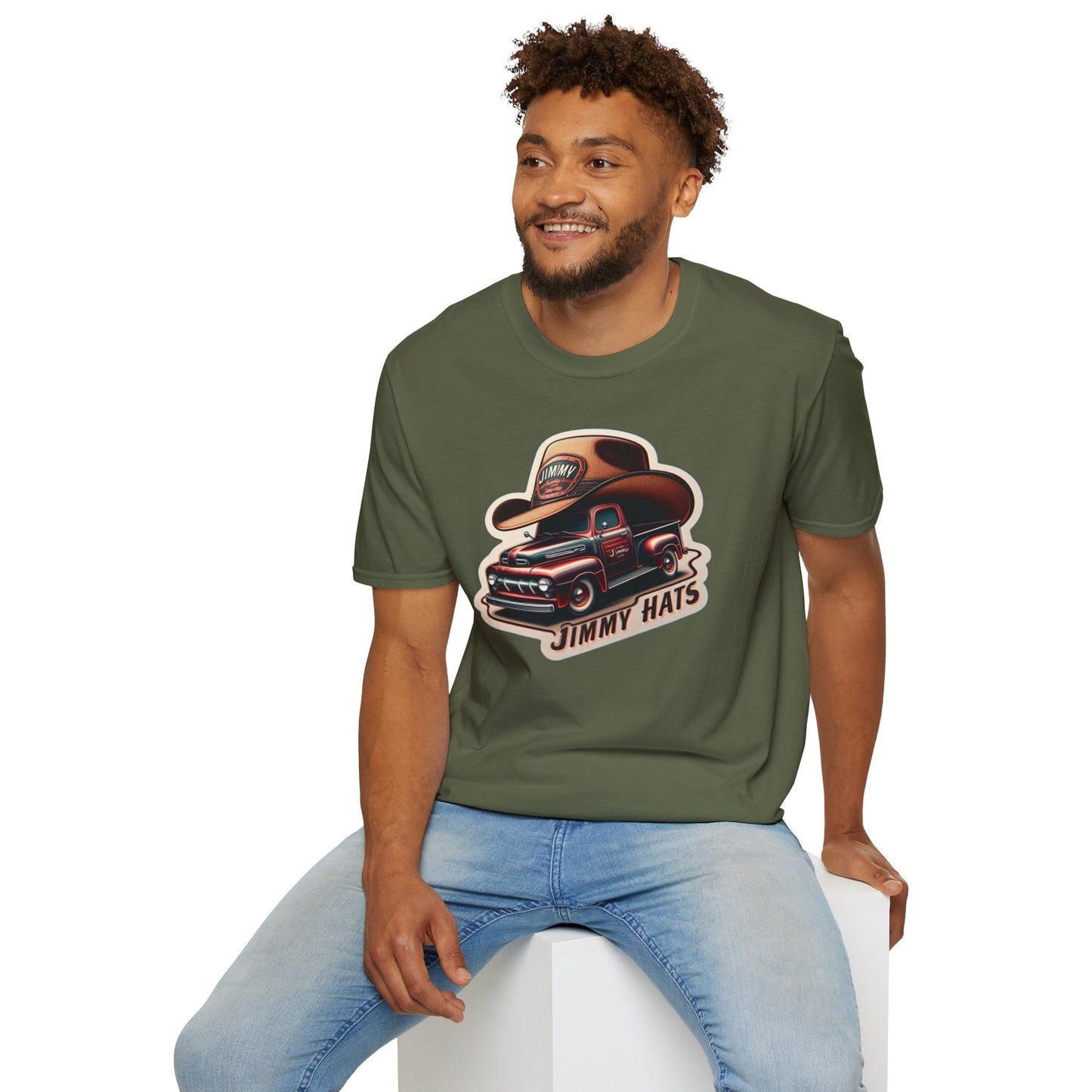 Cowboy Hat on Truck Unisex Softstyle T-Shirt