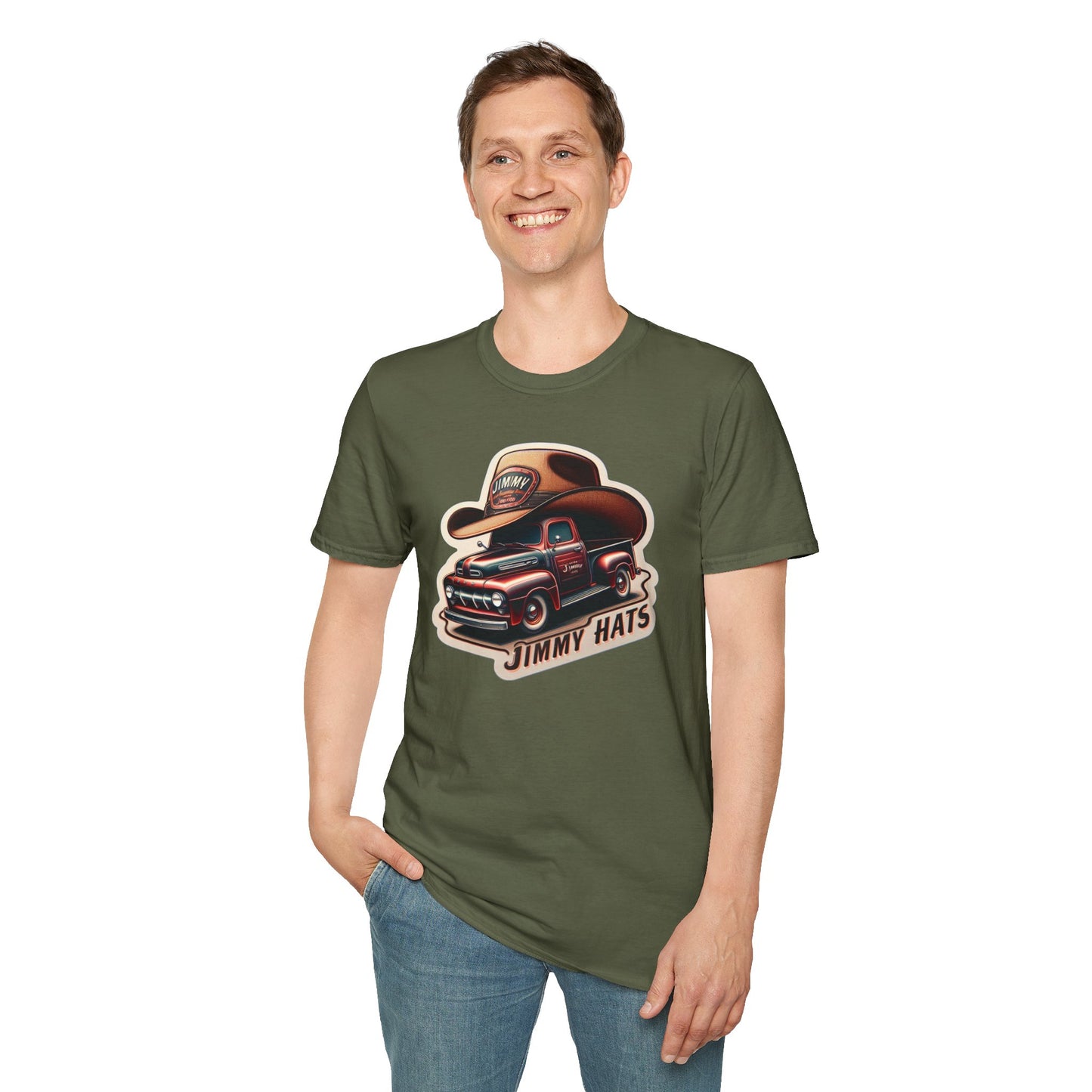 Cowboy Hat on Truck Unisex Softstyle T-Shirt