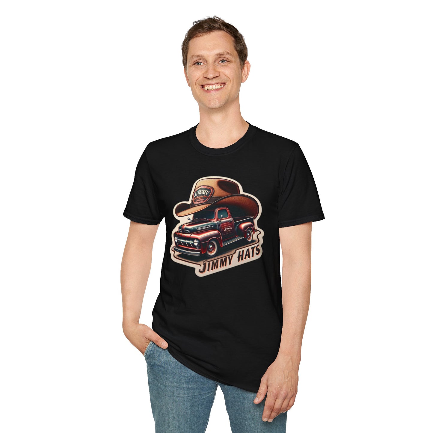 Cowboy Hat on Truck Unisex Softstyle T-Shirt