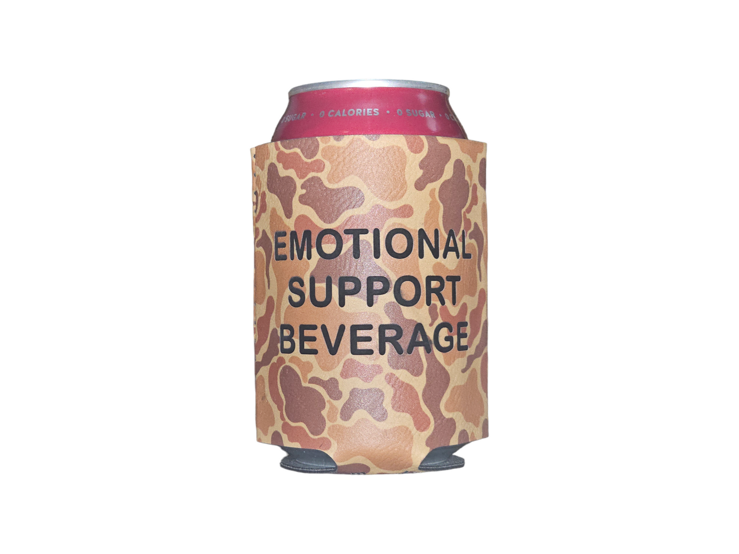 Emotional Support Beverage Brown Camo Can Sleeve - Uninsulated