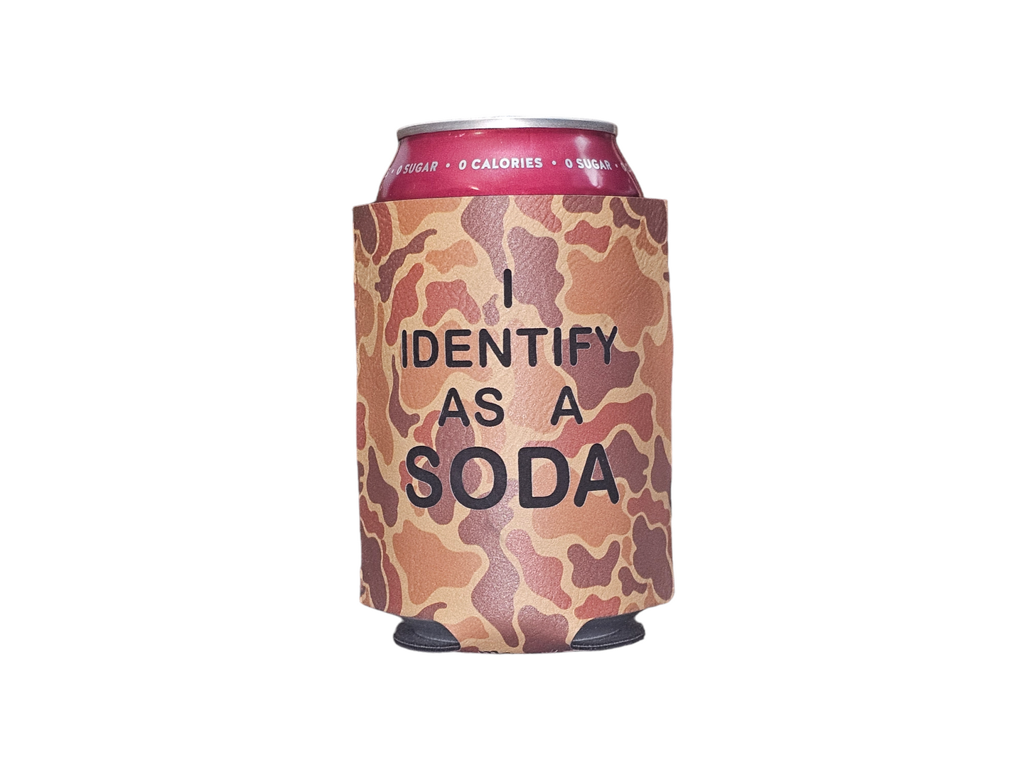 I Identify As A Soda Brown Camo Can Sleeve - Uninsulated